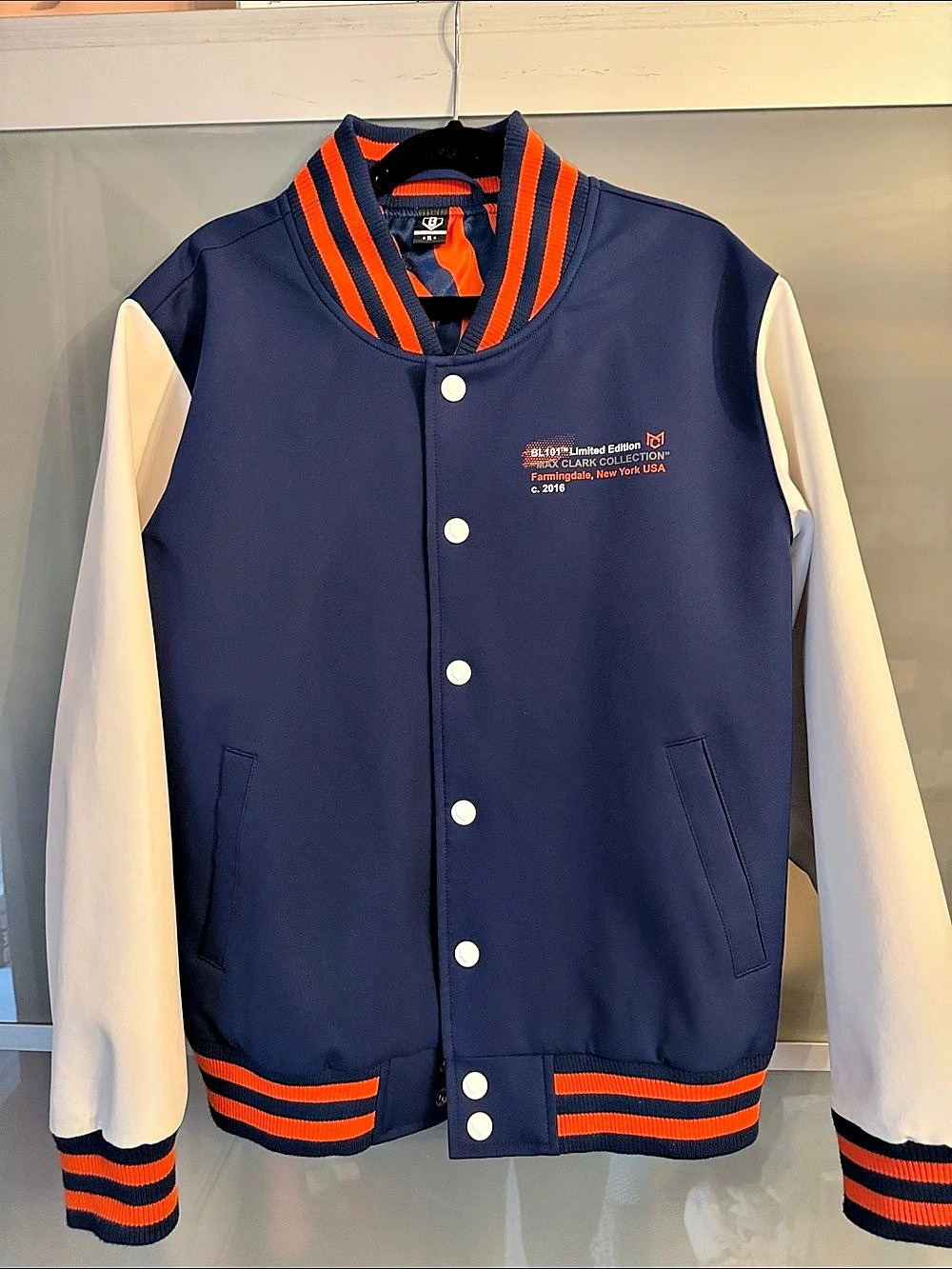 Boys Baseball Lifestyle 101 Varsity Bomber Jacket Blue & Orange